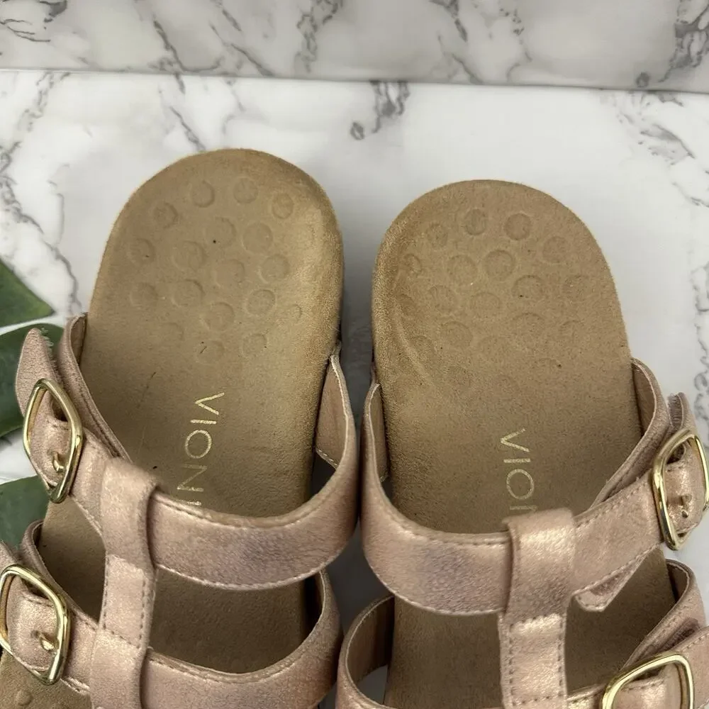 Vionic Womens Misa Sandals Size 10 Rose Pink Strap Gold Buckle Comfort Flat